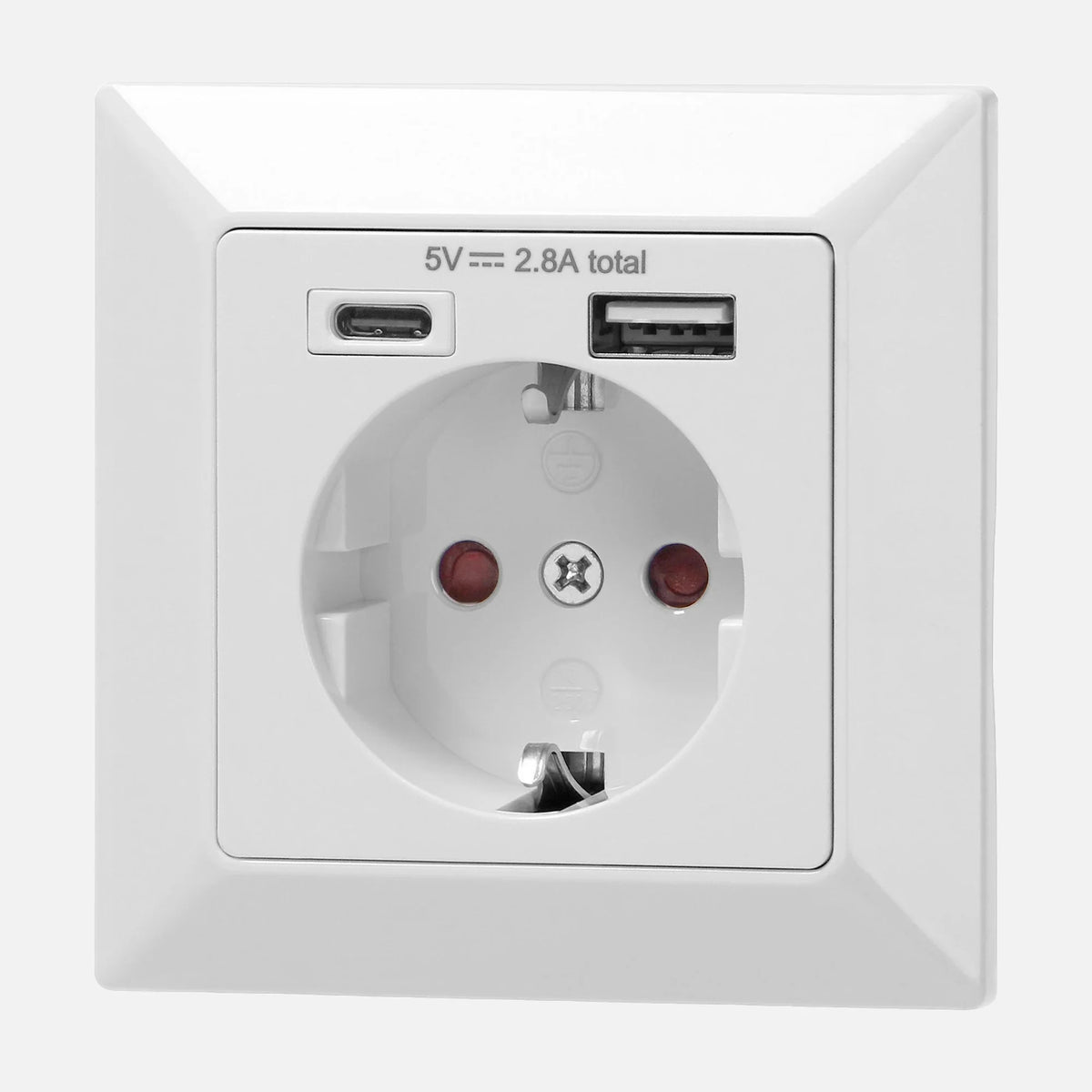 Orno OR-AE-13232 Schuko wall socket with USB-A and USB-C ports, white glossy finish, front view