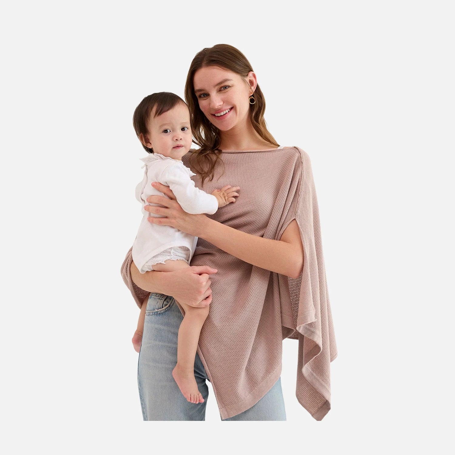 Momcozy Nursing Cover FV005 poncho in Rose Taupe, front view showing pull-over design