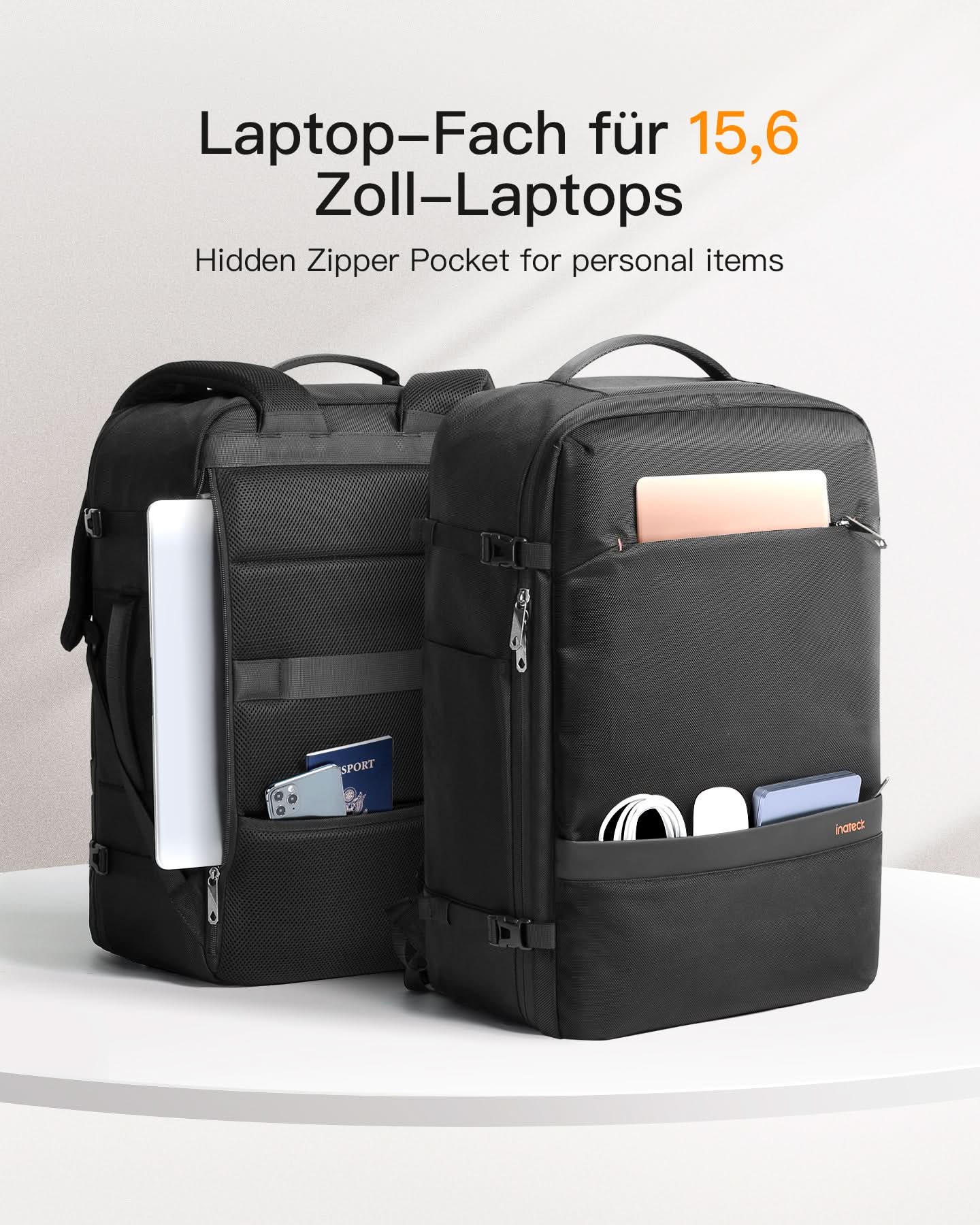 Inateck BP03005 Σακίδιο Carry-On – 20–42 L Επεκτεινόμενο, Άνοιγμα 180° & Θήκη 15,6"