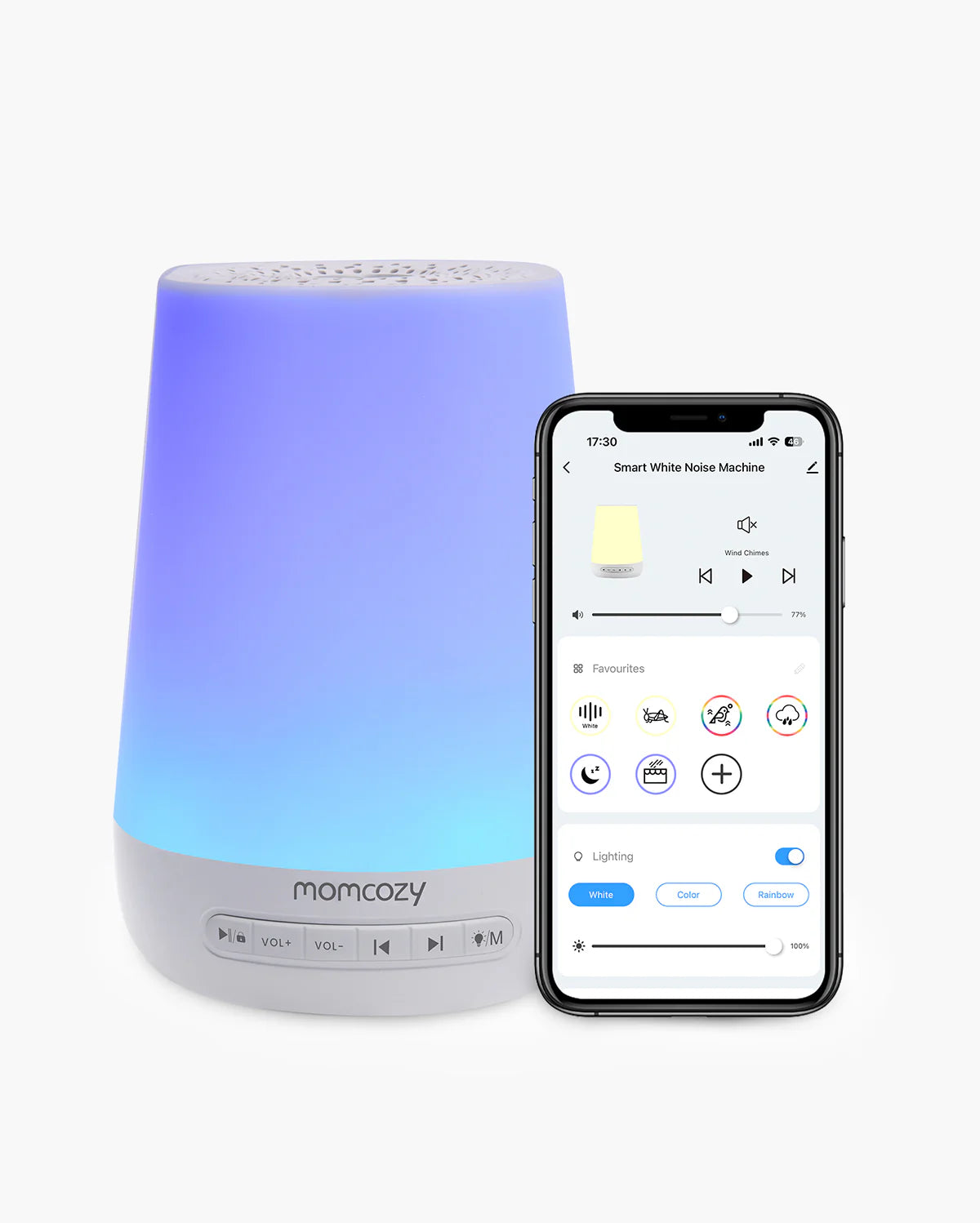 Momcozy Smart Μηχάνημα Λευκού Θορύβου Μωρού – 34 Ήχοι, RGB Night Light & Έλεγχος App