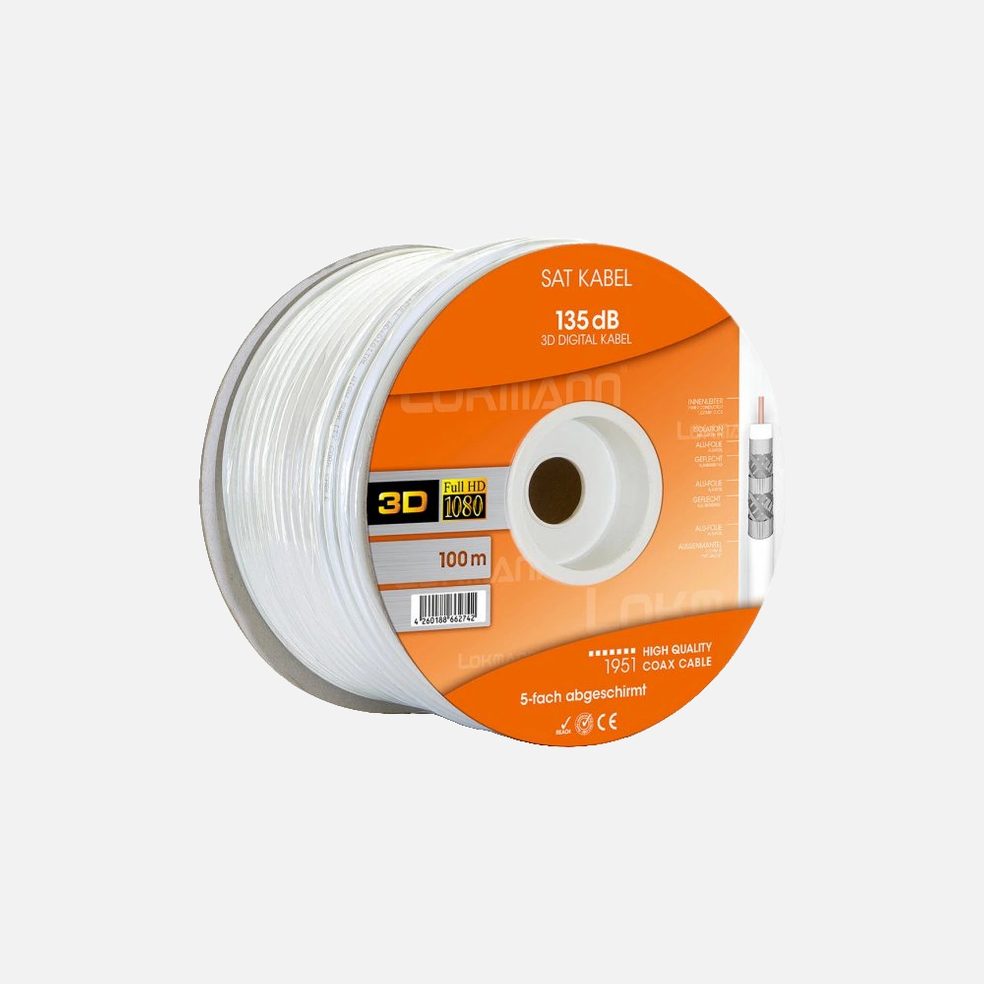 Lokmann 1951 RG6 135dB CCS White 100m Coaxial Cable