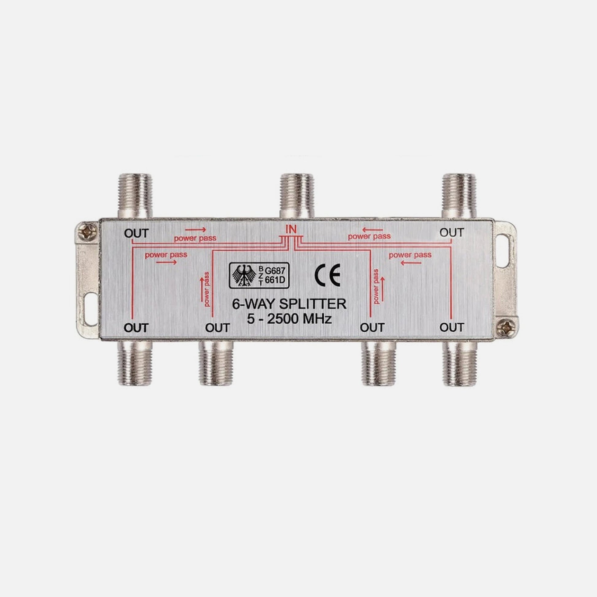 Vector 6-Way Indoor Coaxial Splitter F-Type DC Pass