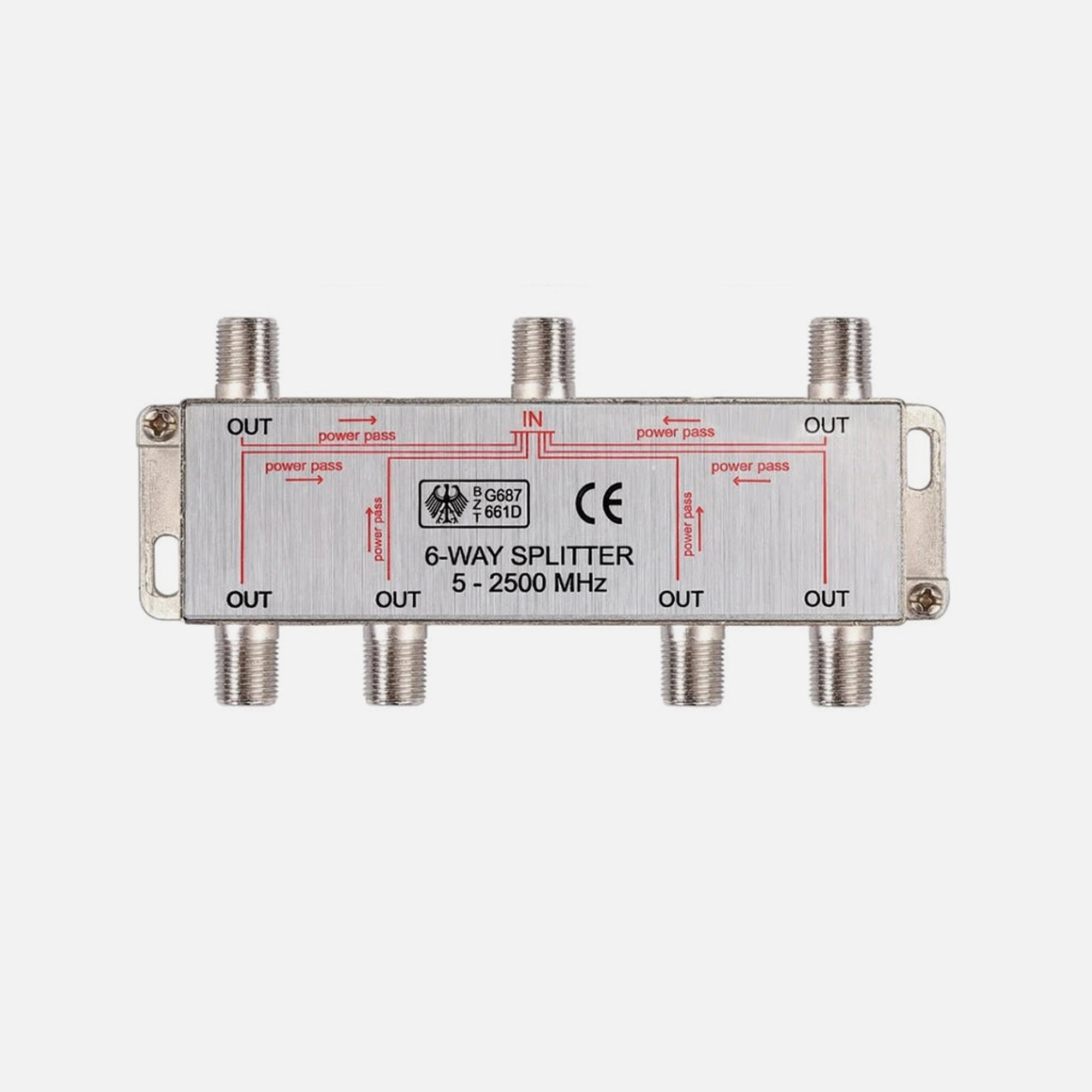 Vector 6-Way Indoor Coaxial Splitter F-Type DC Pass