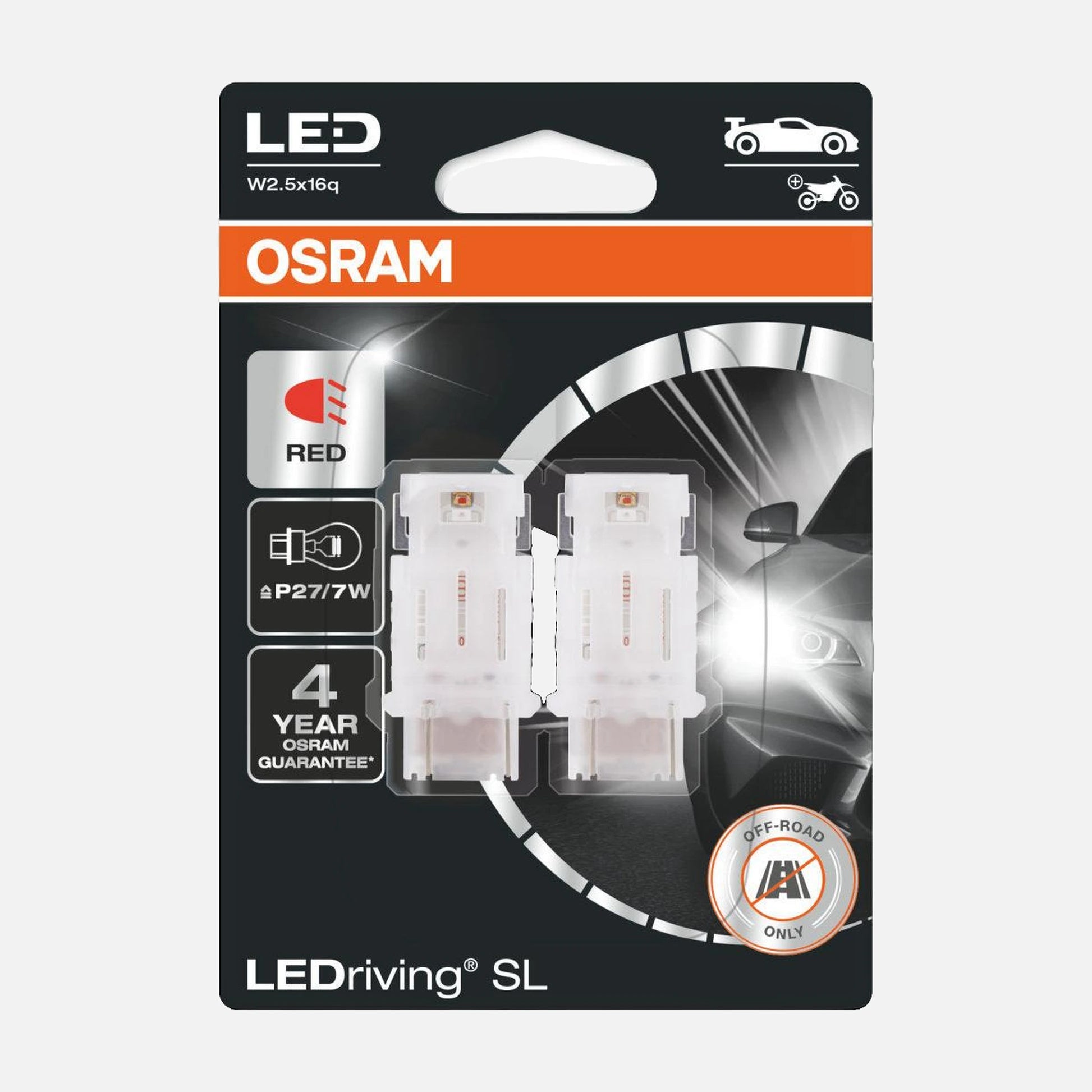 LEDVANCE OSRAM Auto Auxiliary Bulb LED SL P27/7W RED - W2.5x16q