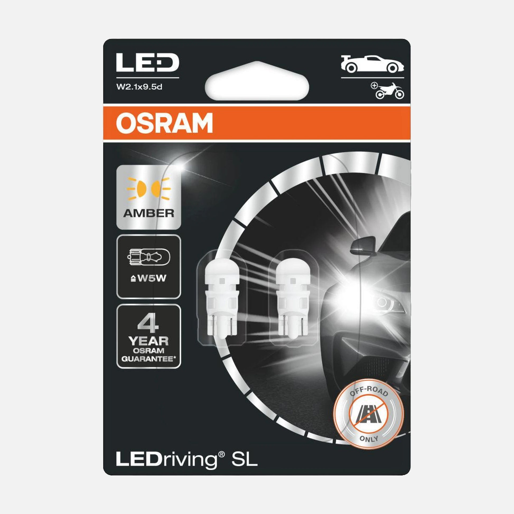 LEDVANCE OSRAM Auto Auxiliary Bulb LED SL W5W YELLOW - W2.1x9.5d