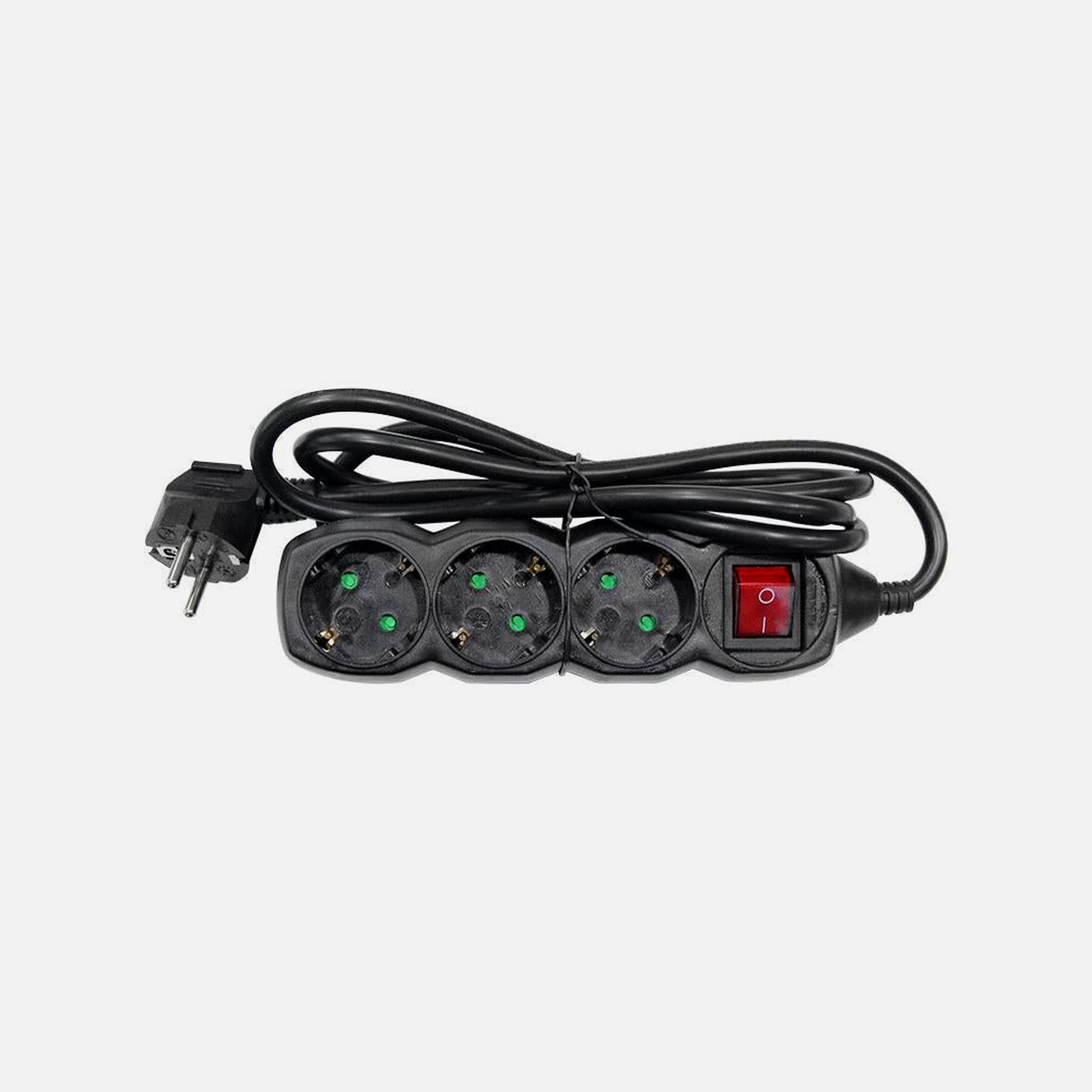 AD Power Strip 3 Sockets 3G1.5 Cable Switch Black