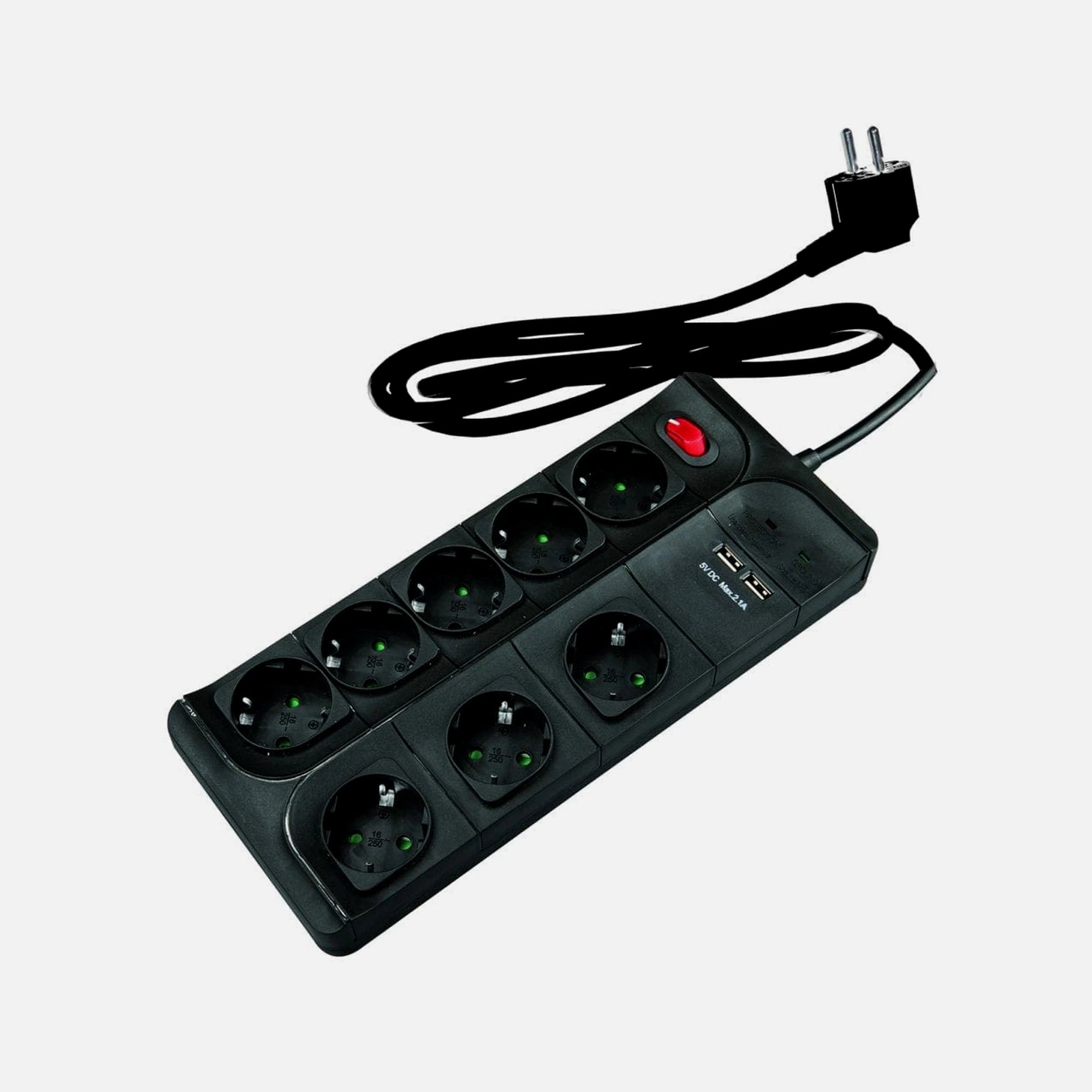 RP Safety Power Strip - 8 Sockets With 3G1.5 Cable 1.5mt+Overvoltage Protection+Switch+2xUsb