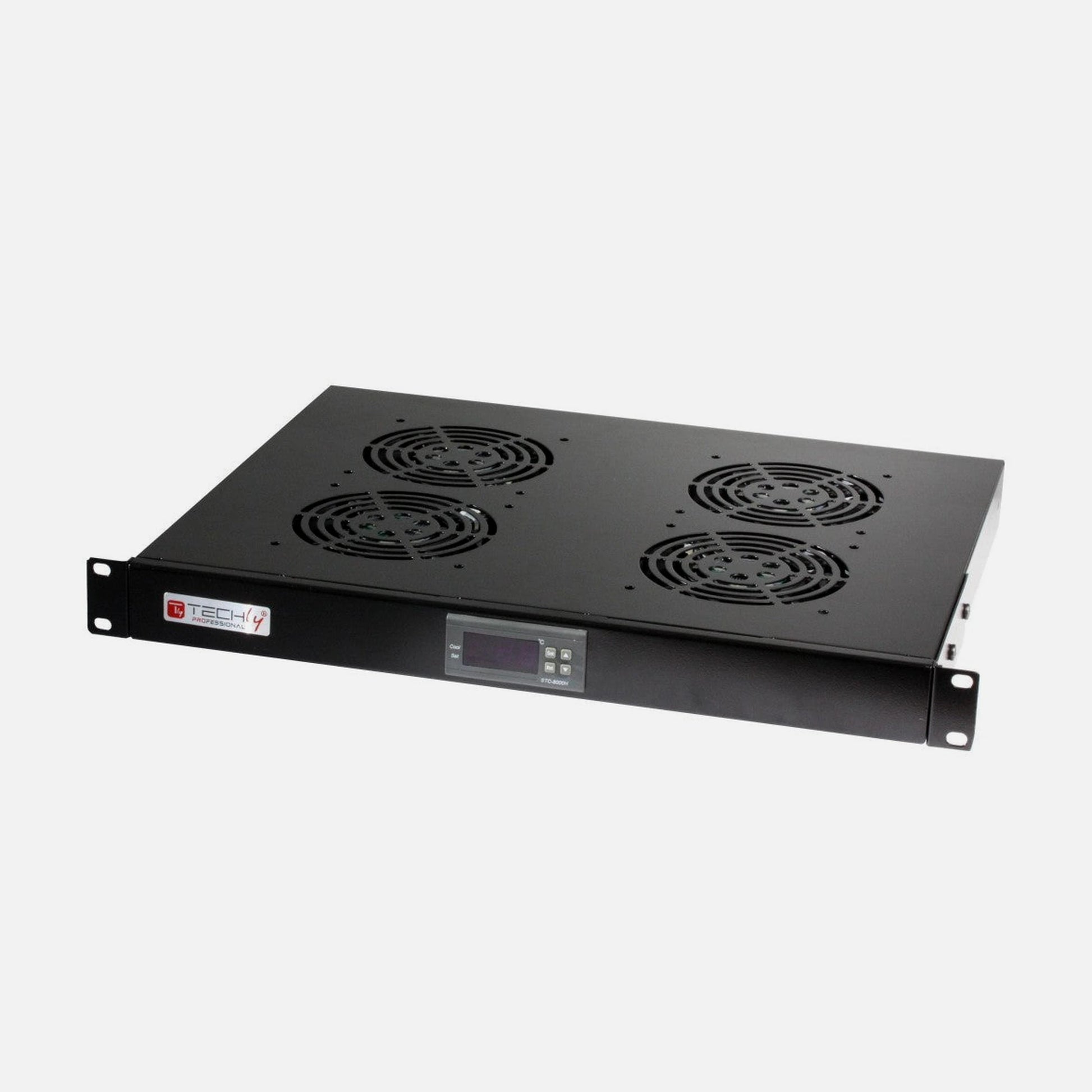 Techly I-CASE FAN-TC4B 1U 19" Rack 4-Fan Unit with LED Thermostat Black