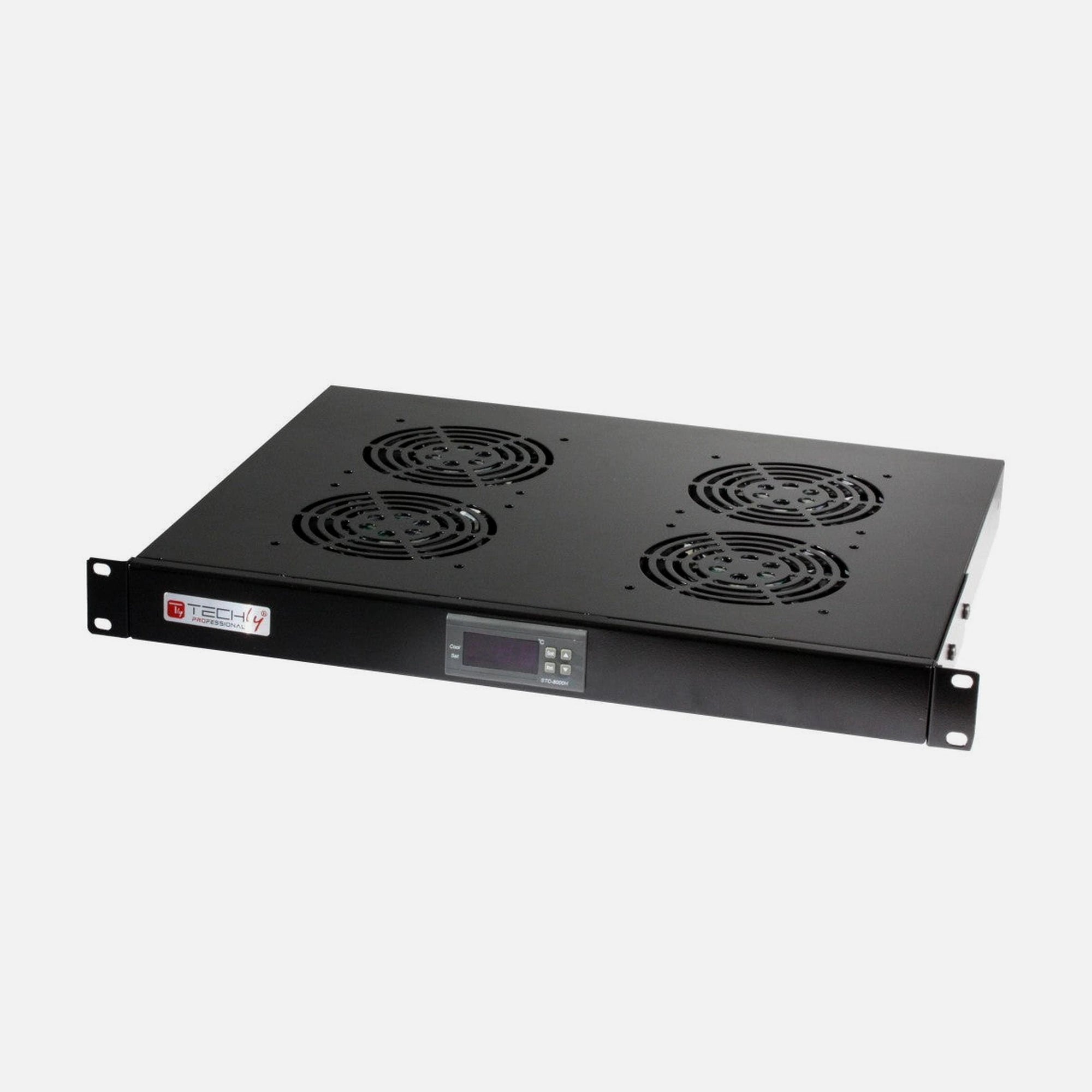 Techly I-CASE FAN-TC4B 1U 19" Rack 4-Fan Unit with LED Thermostat Black