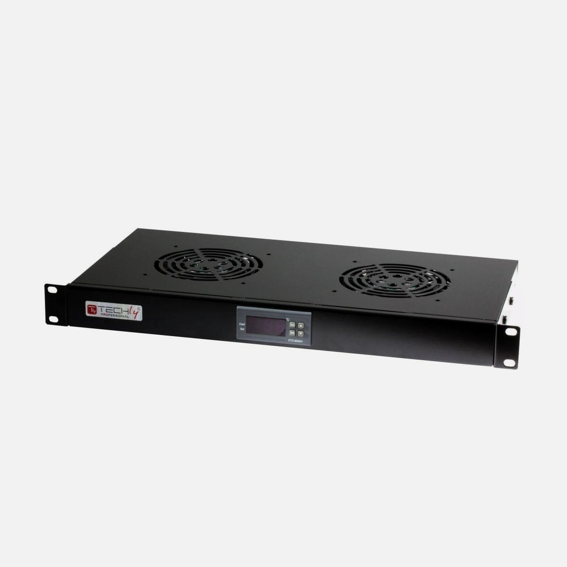Techly I-CASE FAN-TC2B 1U 19" Rack 2-Fan Unit with LED Thermostat Black