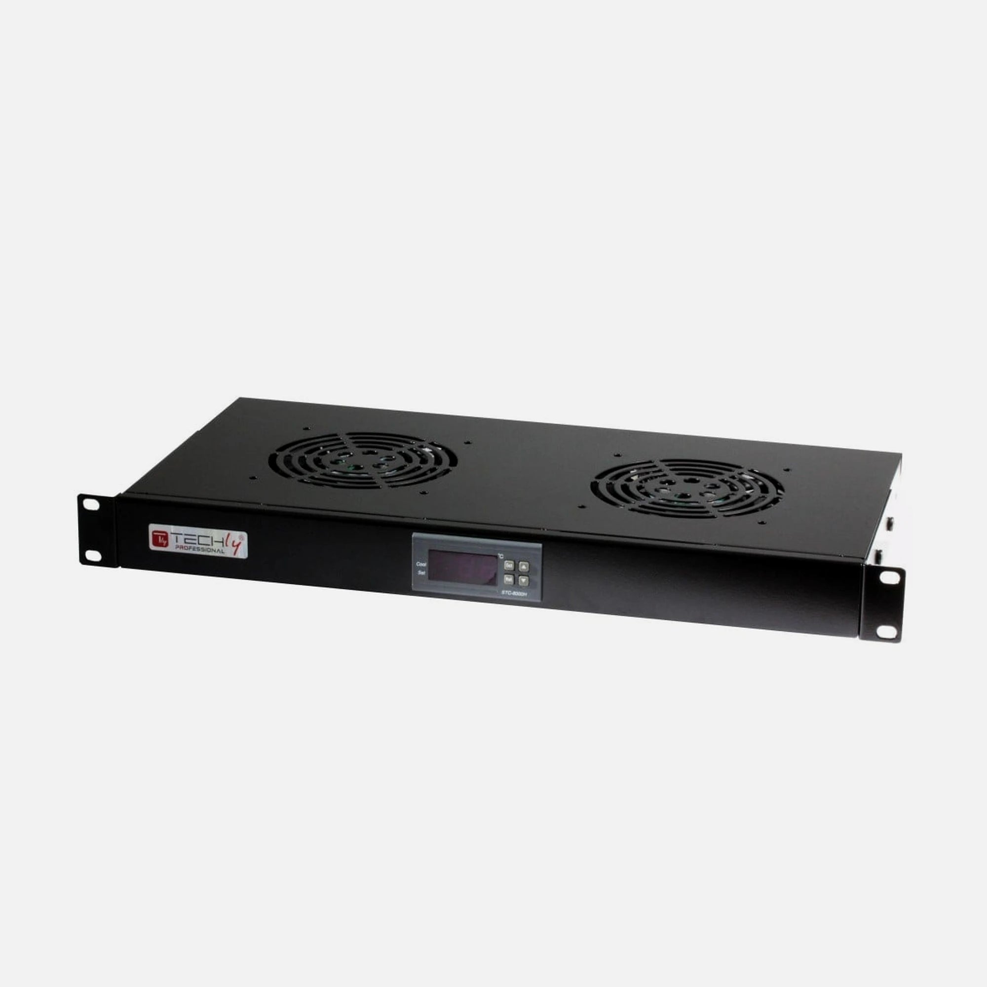 Techly I-CASE FAN-TC2B 1U 19" Rack 2-Fan Unit with LED Thermostat Black