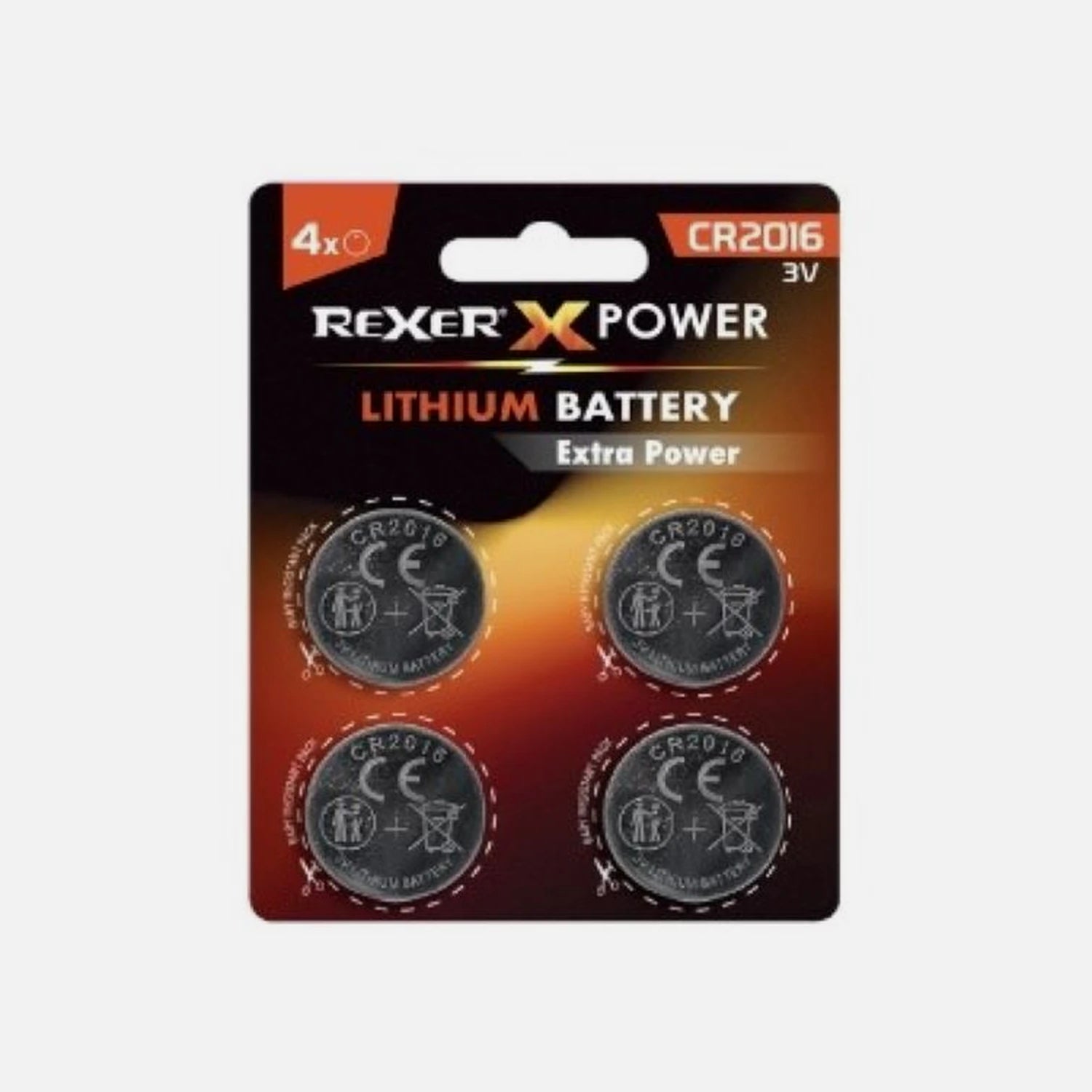 Rexer RXBA2-20164P – Lithium Button Cell CR2016, 3V 90mAh, 10-Year Shelf Life, 4-Pack