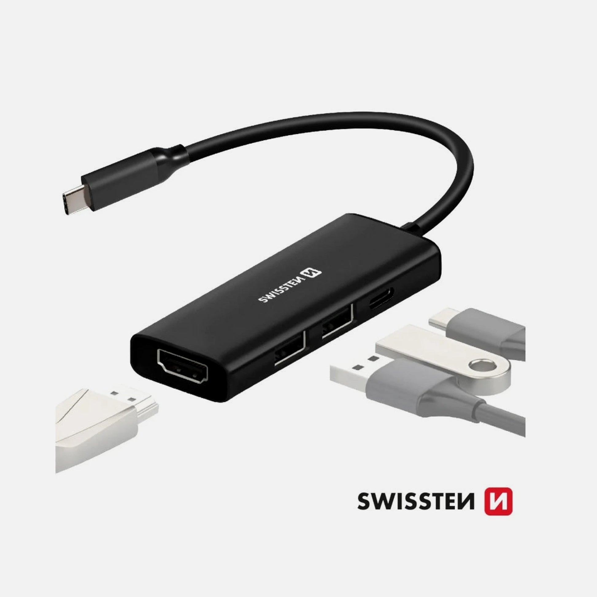 Swissten 44040201 4-in-1 USB-C Hub – HDMI 4K, USB 3.0, USB 2.0 & 100W PD