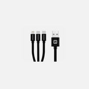 Swissten 72501103 TEXTILE 3-in-1 Cable – USB-A to Lightning & 2×USB-C, 1.2m, Nylon, Black