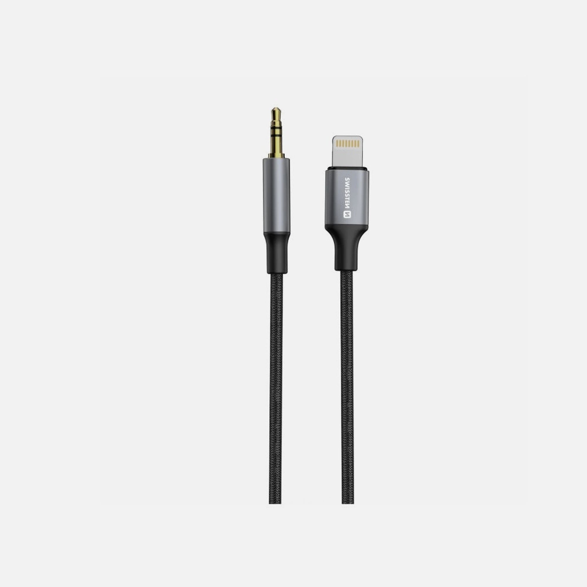 Swissten 73502307 Lightning to 3.5mm AUX Adapter – MFi Certified, Nylon Braid, Black