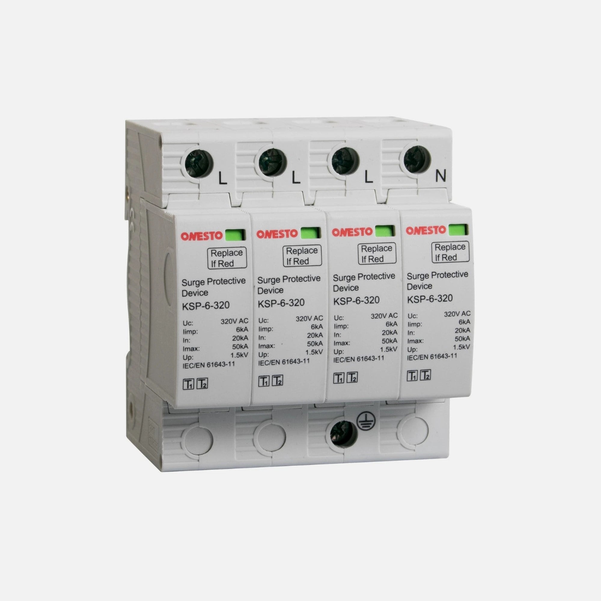 RP-Onesto KSP-6-275 Surge Arrester SPD 3P+N Type 1+2 – 50kA, 275VAC DIN Rail