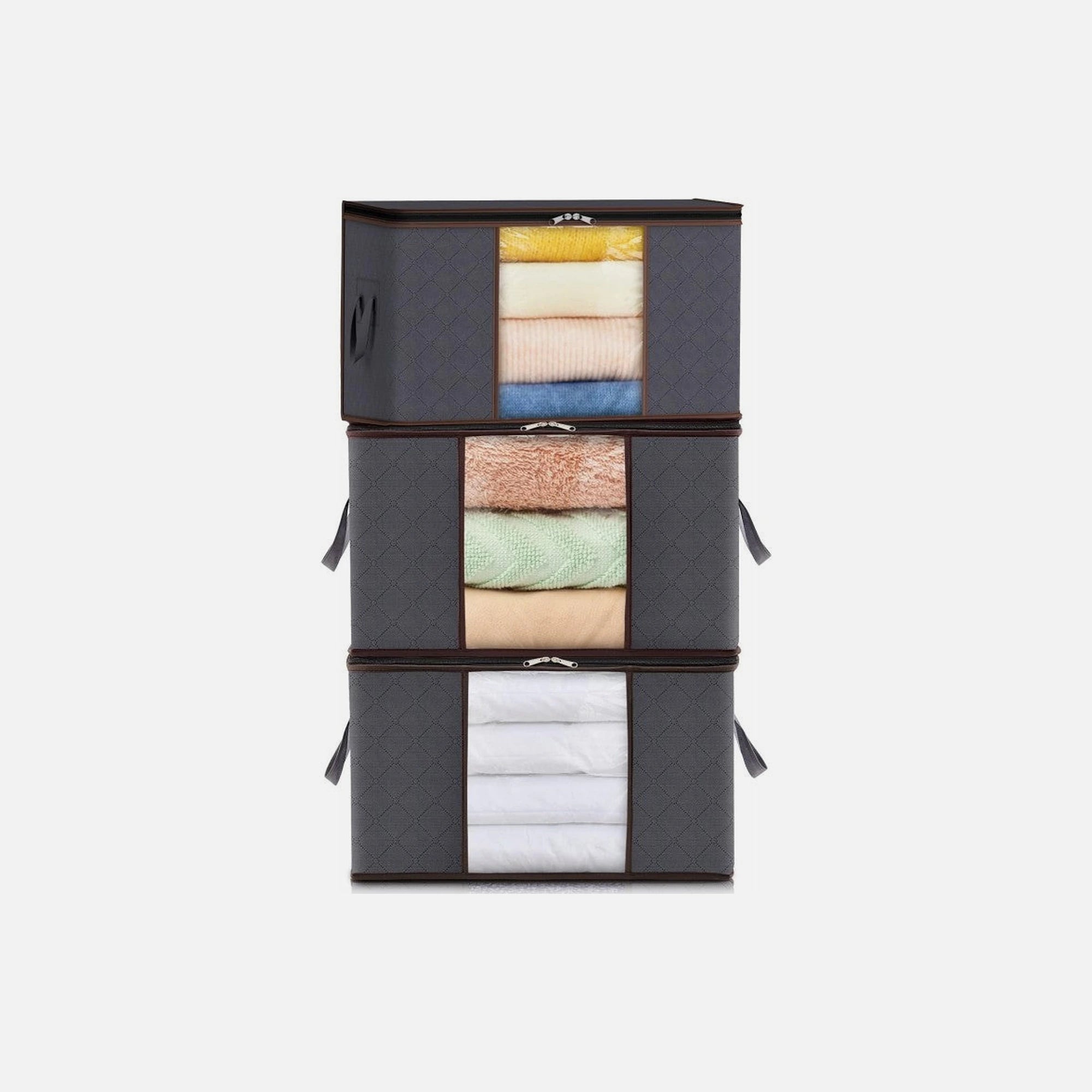 AJ Clothes Storage Organizer Bags 75L Set of 3 – 58x39x33cm, Dark Grey