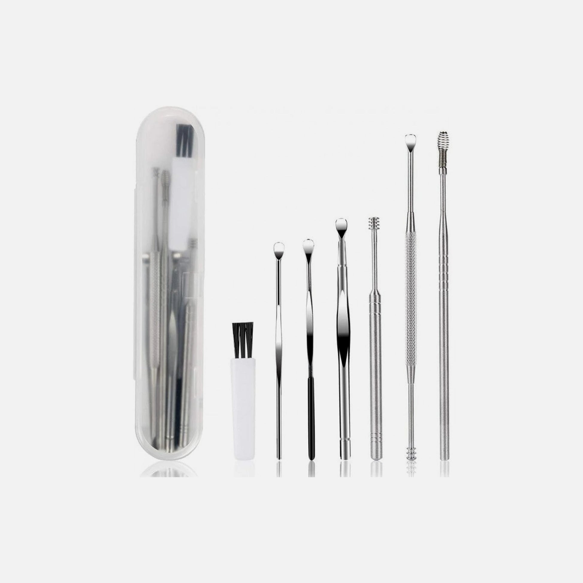 AJ 7-Piece Earwax Removal Kit – Stainless Steel with Case, Silver
