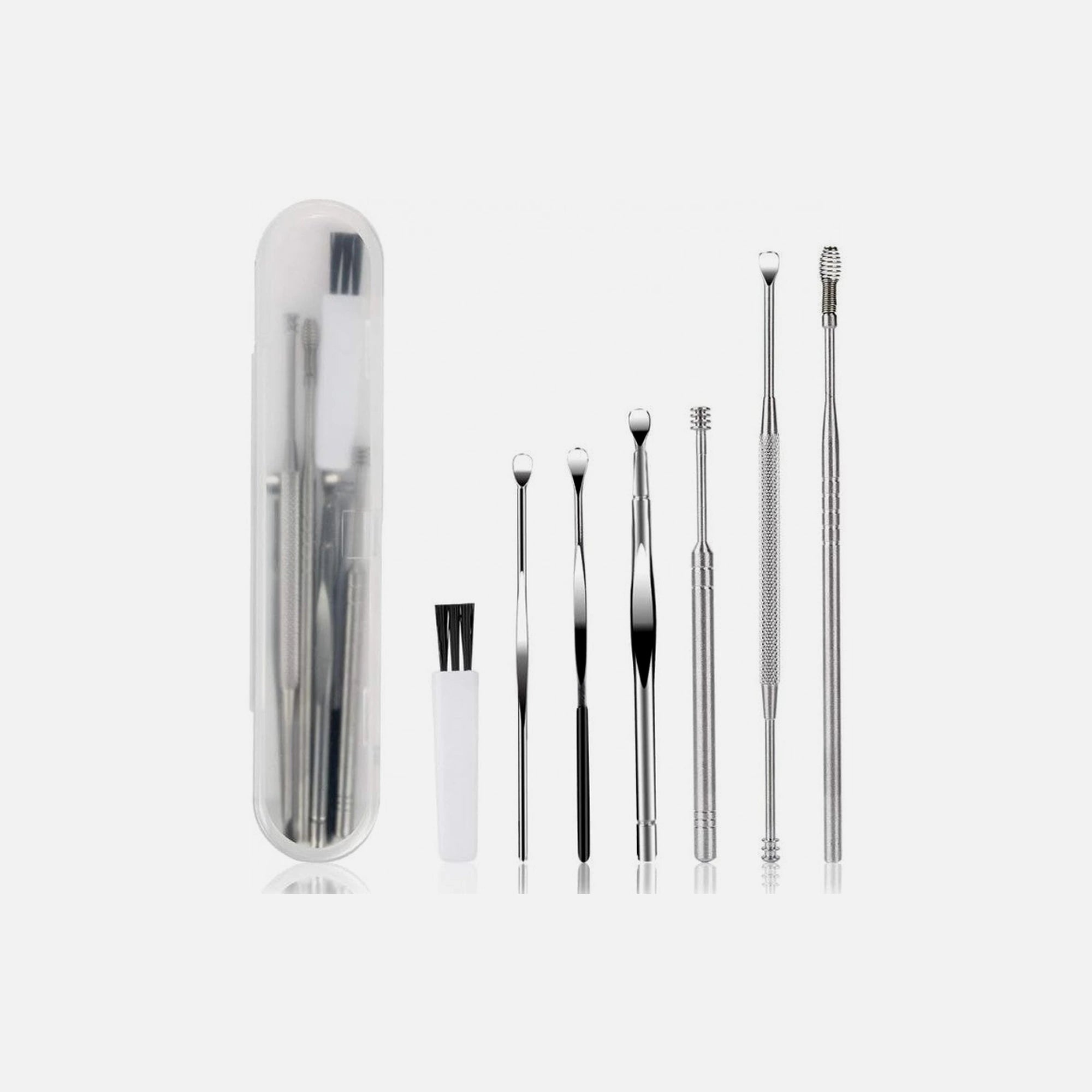 AJ 7-Piece Earwax Removal Kit – Stainless Steel with Case, Silver