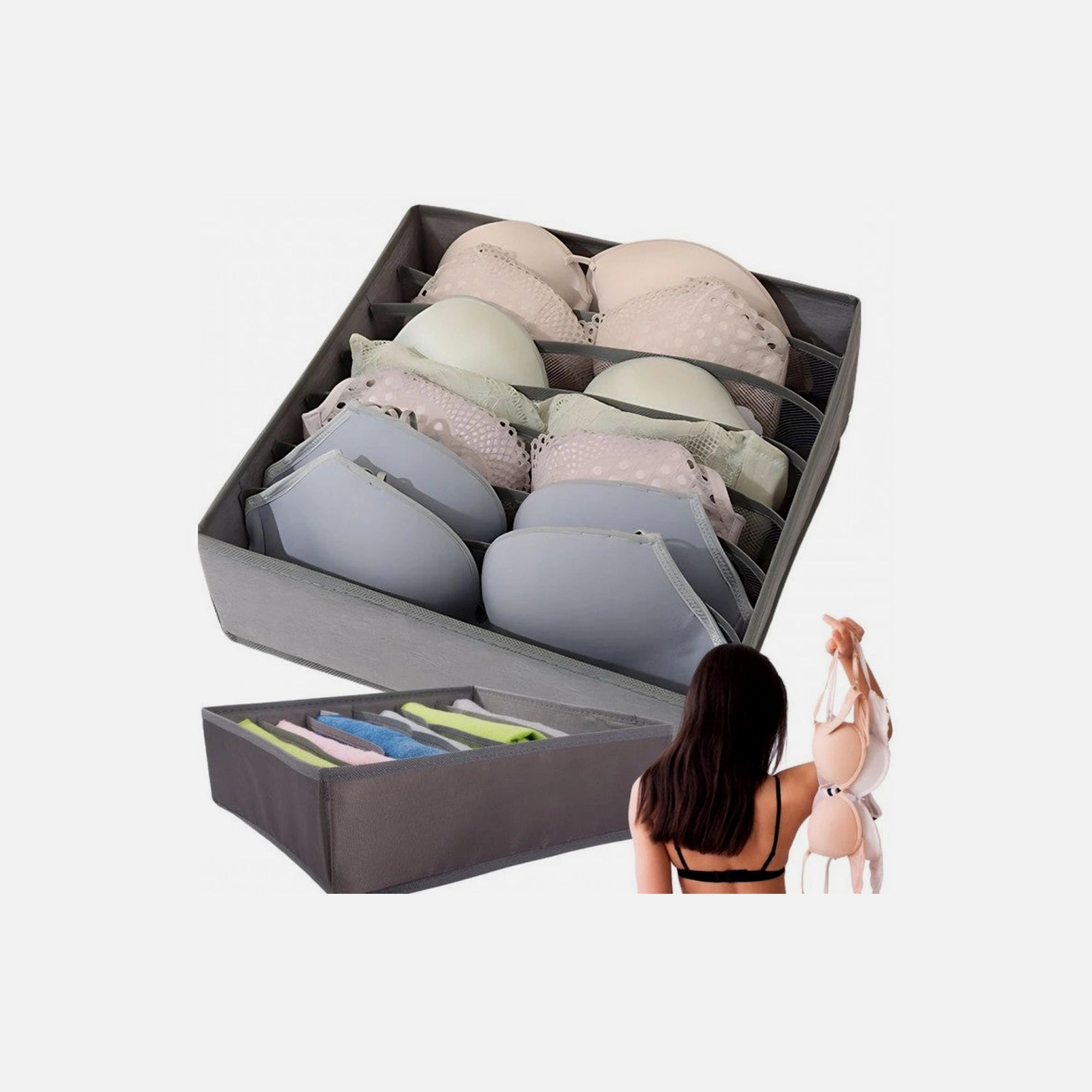 AJ Foldable Drawer Organizer 6-Slot for Bras & Socks – 32x32x10cm, Grey