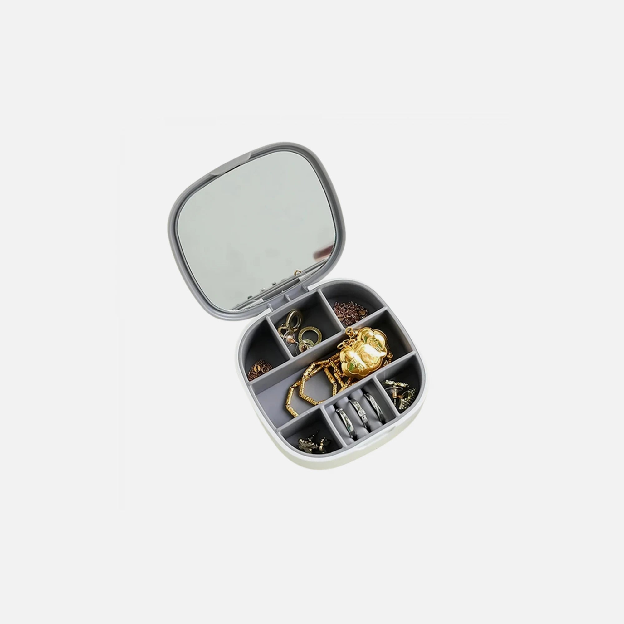 AJ Portable Jewellery Box with Mirror 10x10x3cm – White