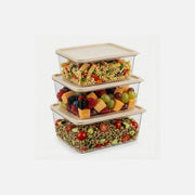 AJ Food Storage Container Set of 3 – 1.8L/3.2L/4.5L, Clear/Beige