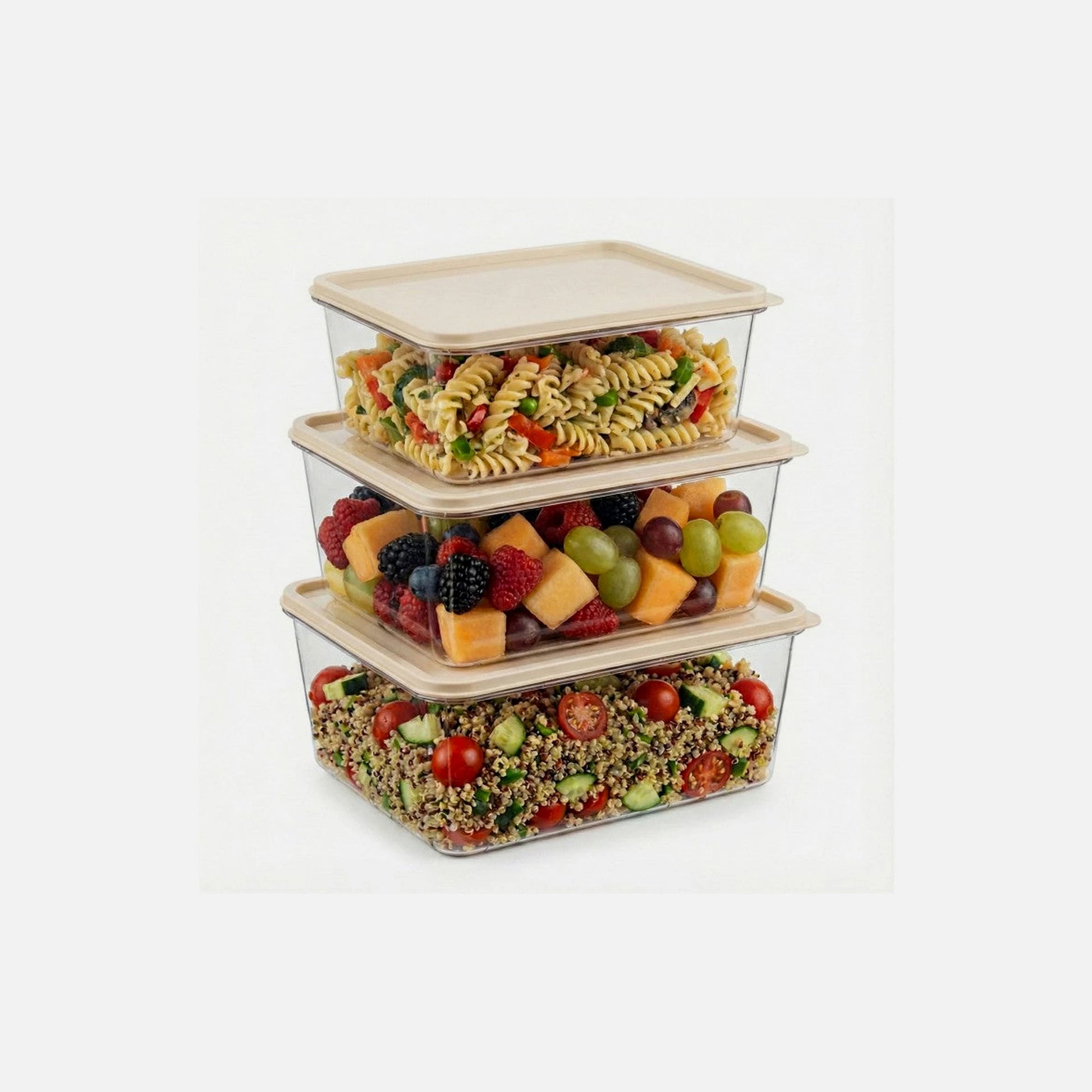 AJ Food Storage Container Set of 3 – 1.8L/3.2L/4.5L, Clear/Beige