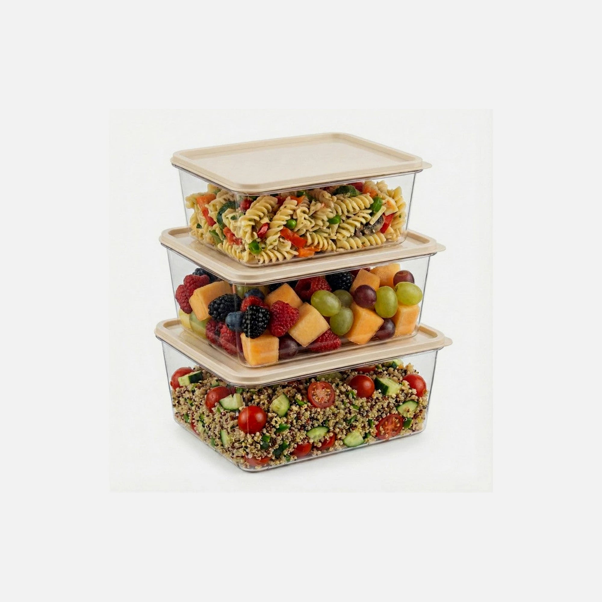 AJ Food Storage Container Set of 3 – 1.8L/3.2L/4.5L, Clear/Beige