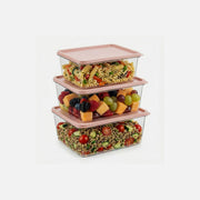 AJ Food Storage Container Set of 3 – 1.8L/3.2L/4.5L, Pink/Clear