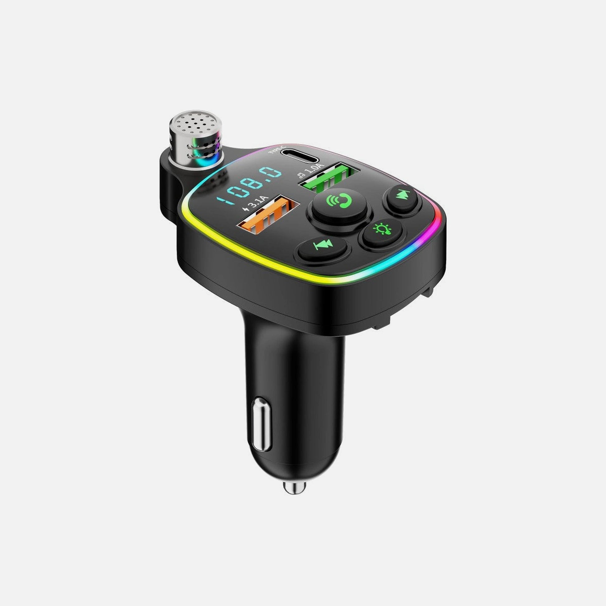 AJ FM Transmitter Bluetooth Handsfree Car Charger PD 20W – LED Display, RGB, 2 USB