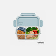 AJ Glass Meal Prep Container 2-Compartment 1000ml – Clear, Light Blue Lid
