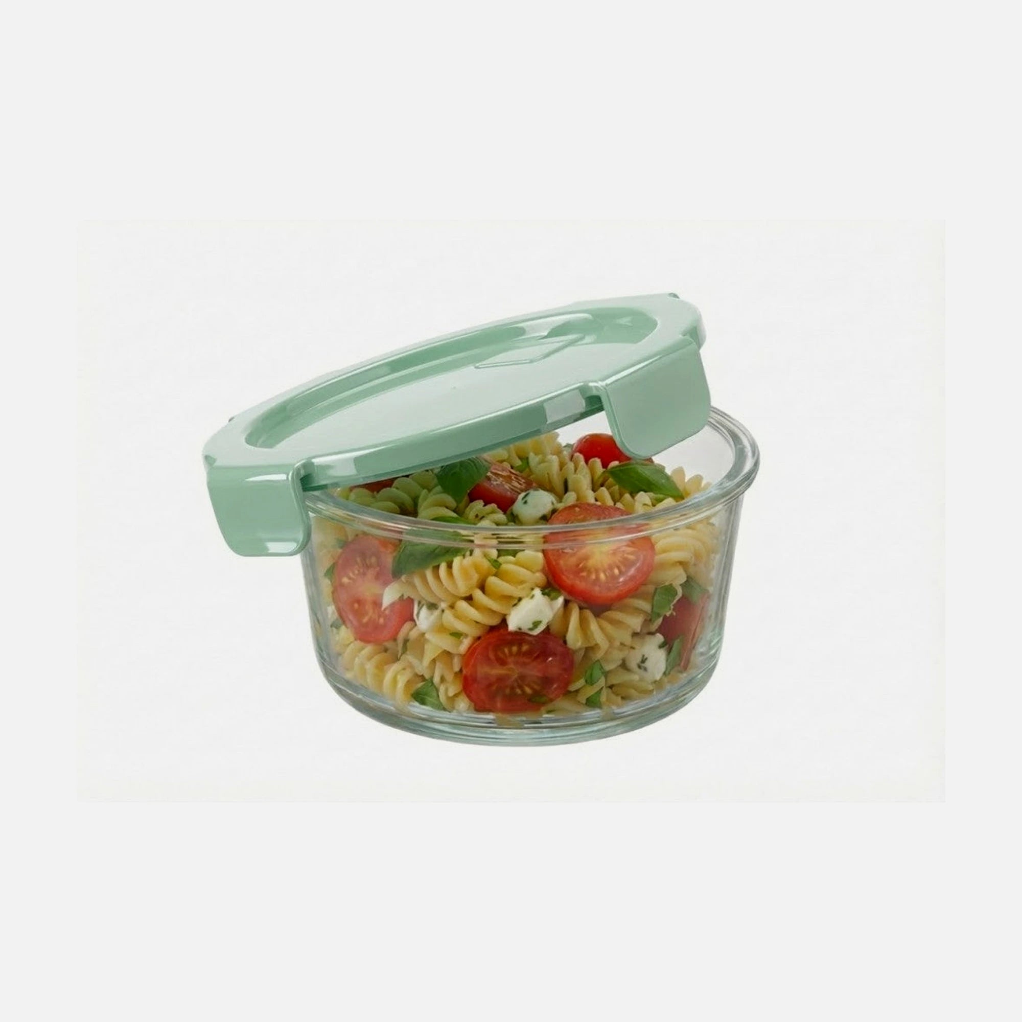 AJ Glass Food Container Round 420ml – Airtight, Green Lid