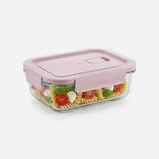 AJ Glass Food Container XL 1040ml 20x15.5x6.5cm – Airtight, Pink Lid