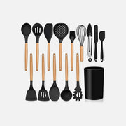 AJ 14-Piece Silicone Kitchen Utensil Set with Stainless Steel Handles, Black