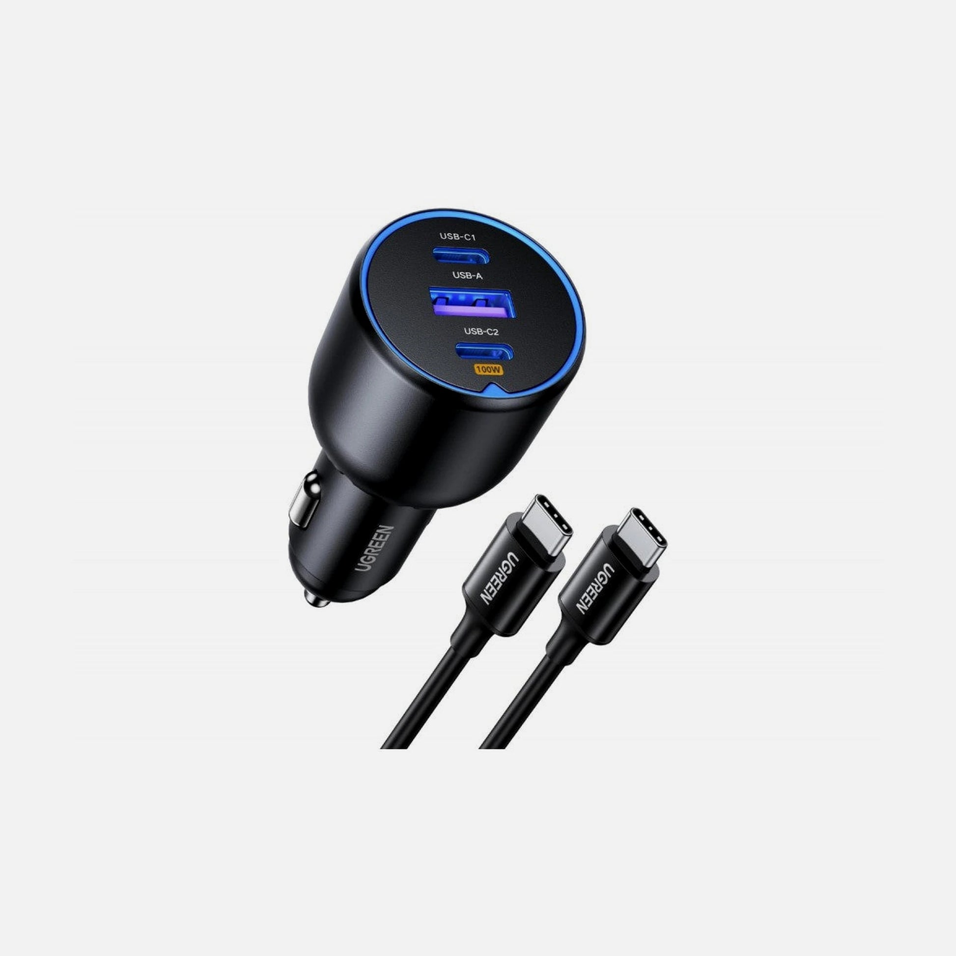 Ugreen 130W Car Charger PD/QC with USB-A & USB-C + USB-C Cable 1m, Grey