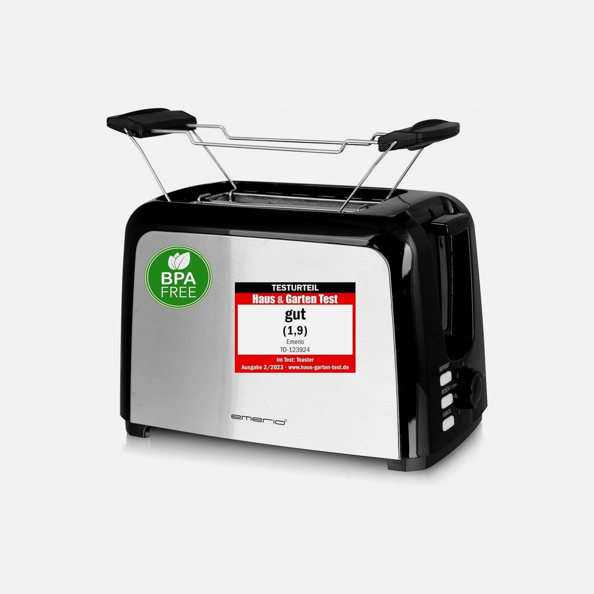 Emerio Toaster 2-Slice Extra Wide 750W – 7 Browning Levels, Auto-Eject, Crumb Tray, Black