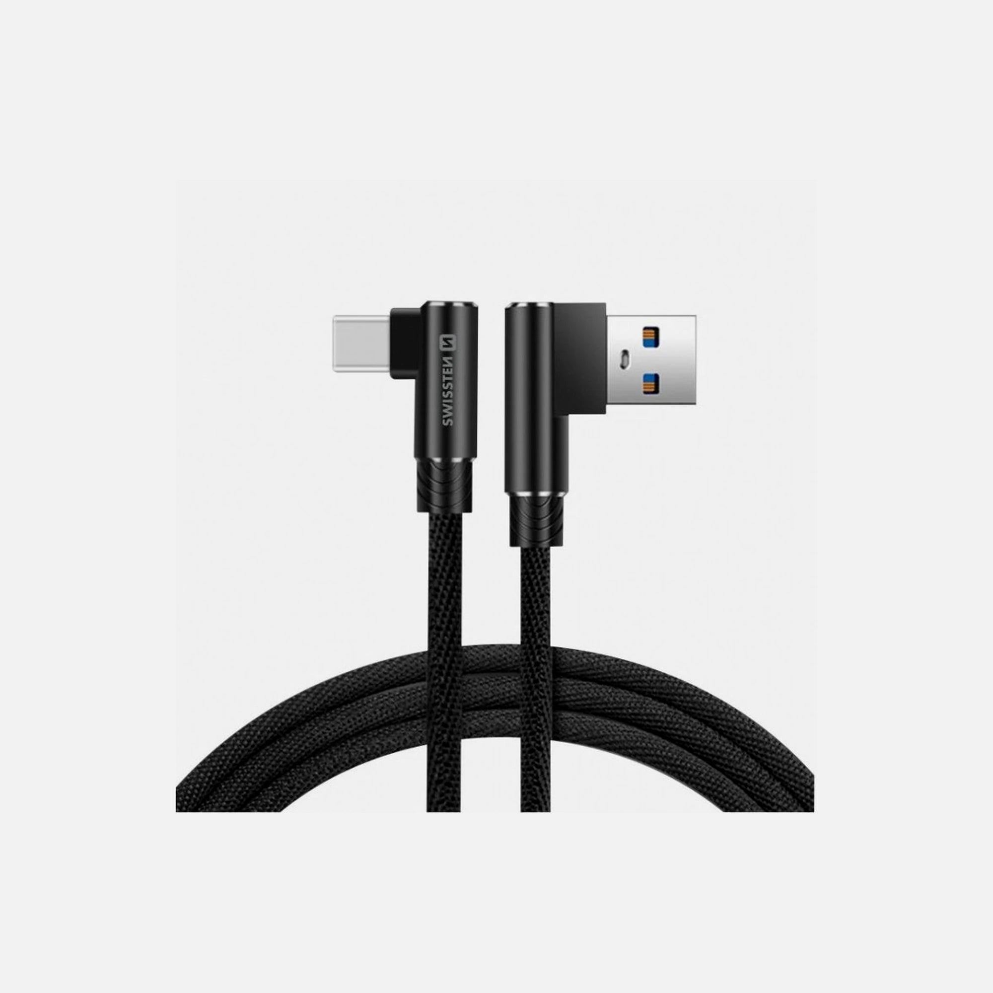 Swissten Arcade 90° USB-C Cable 1.2m – Nylon Braided, Fast Charge, Black