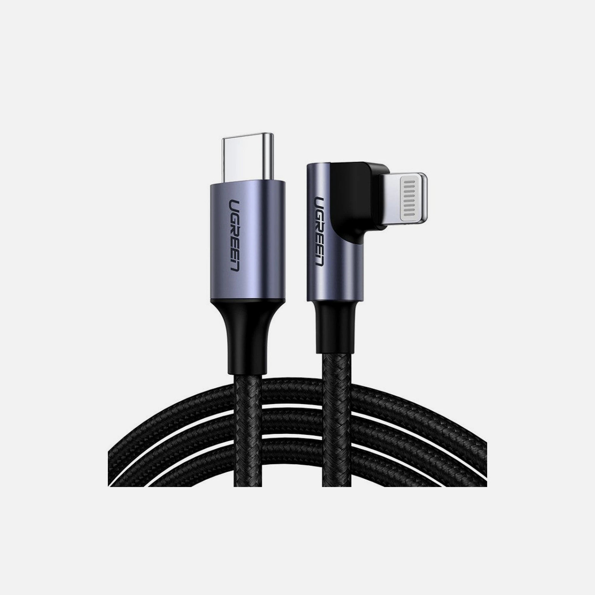 Ugreen Elbow 90° USB-C to Lightning Cable 1.5m – MFi, Nylon Braided, PD