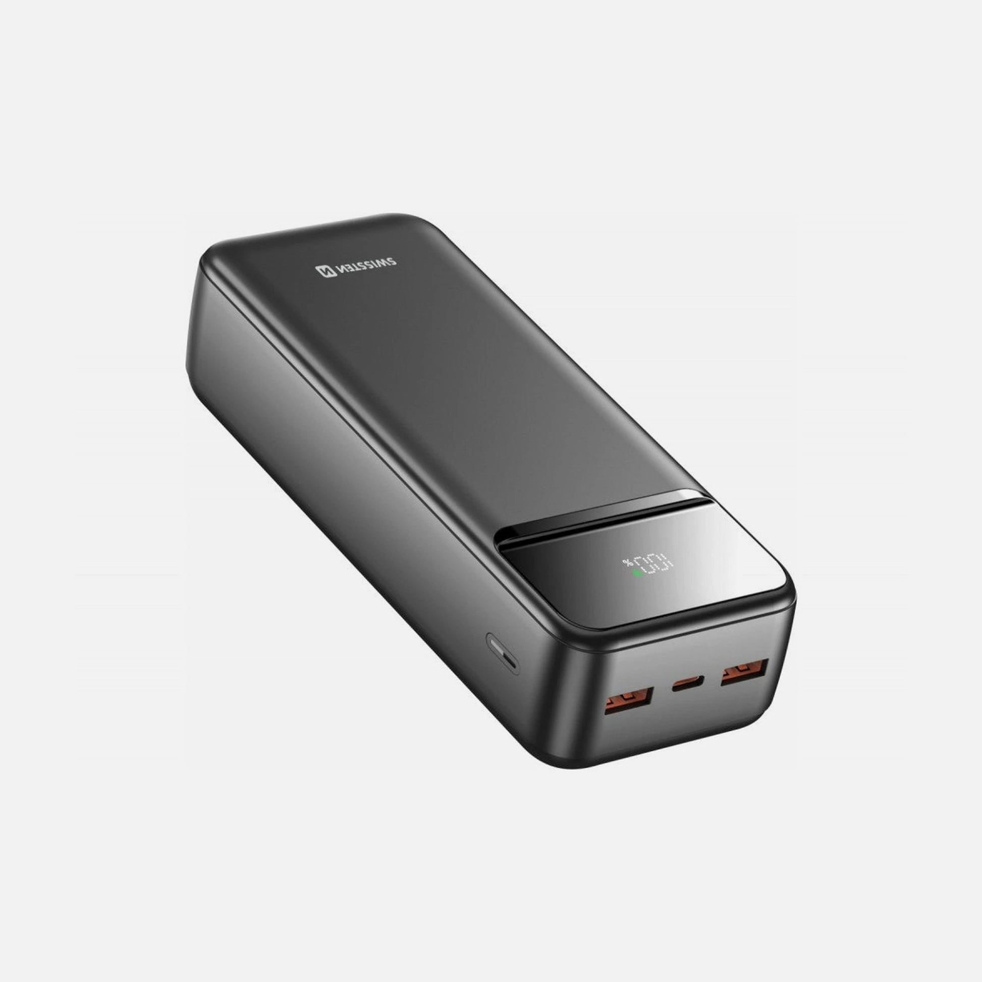 Swissten Power Line II 30000mAh 22.5W PD Power Bank – 3 Ports, LED Display, Black
