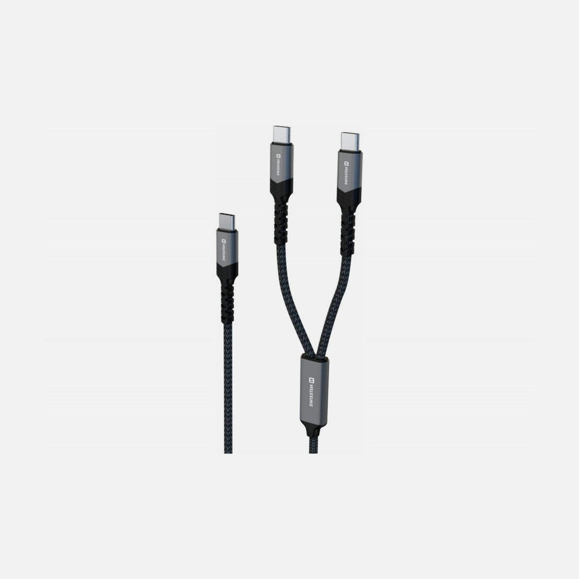 Swissten 2-in-1 USB-C Cable 1.2m – Dual USB-C, 100W Total, Black