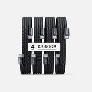 Lisen 4-Pack USB-C to USB-C Cables 60W PD 3.0 Nylon Braided 0.5m + 1m×2 + 2m – Black