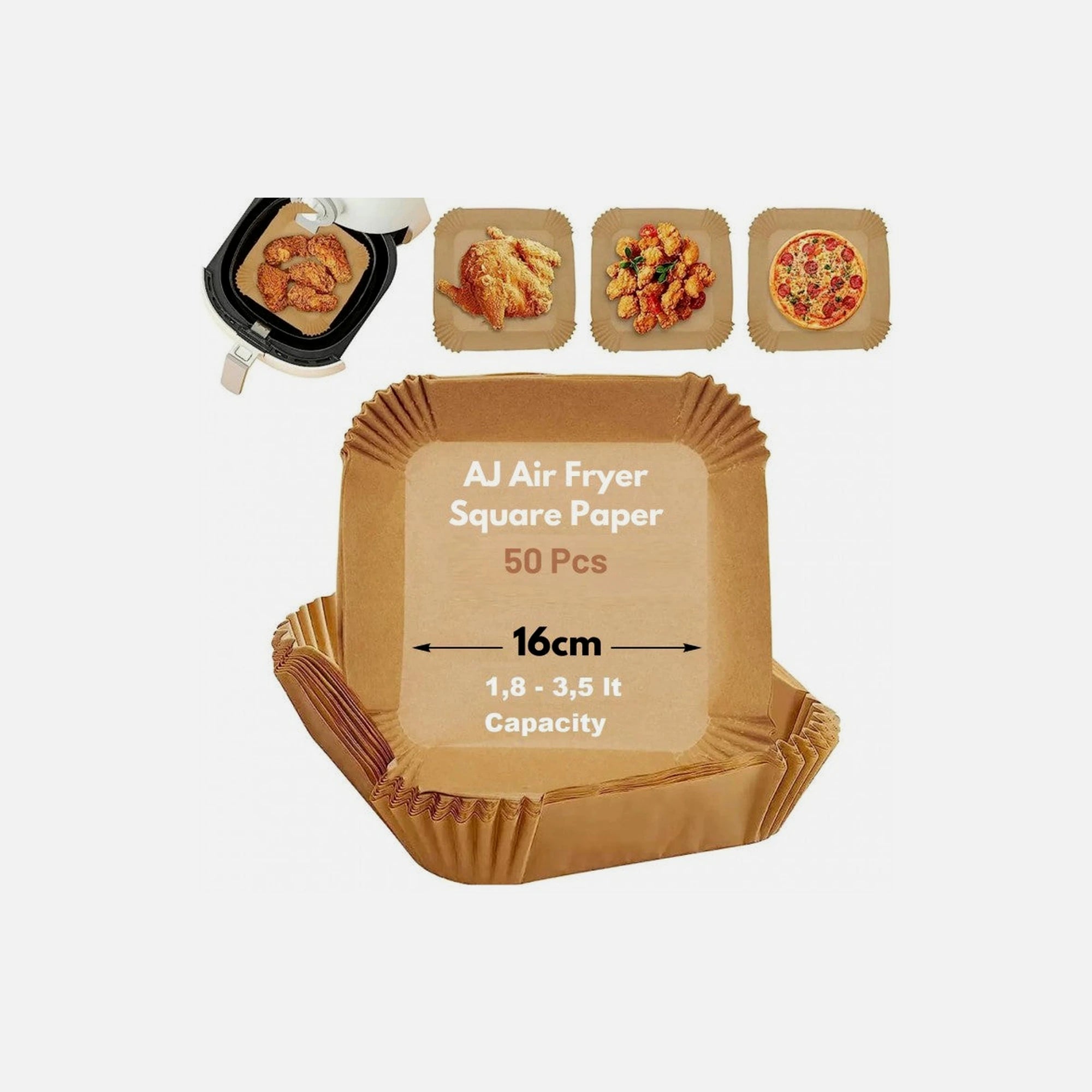 AJ Disposable Square Paper Liners for Air Fryer 17cm – Set of 50