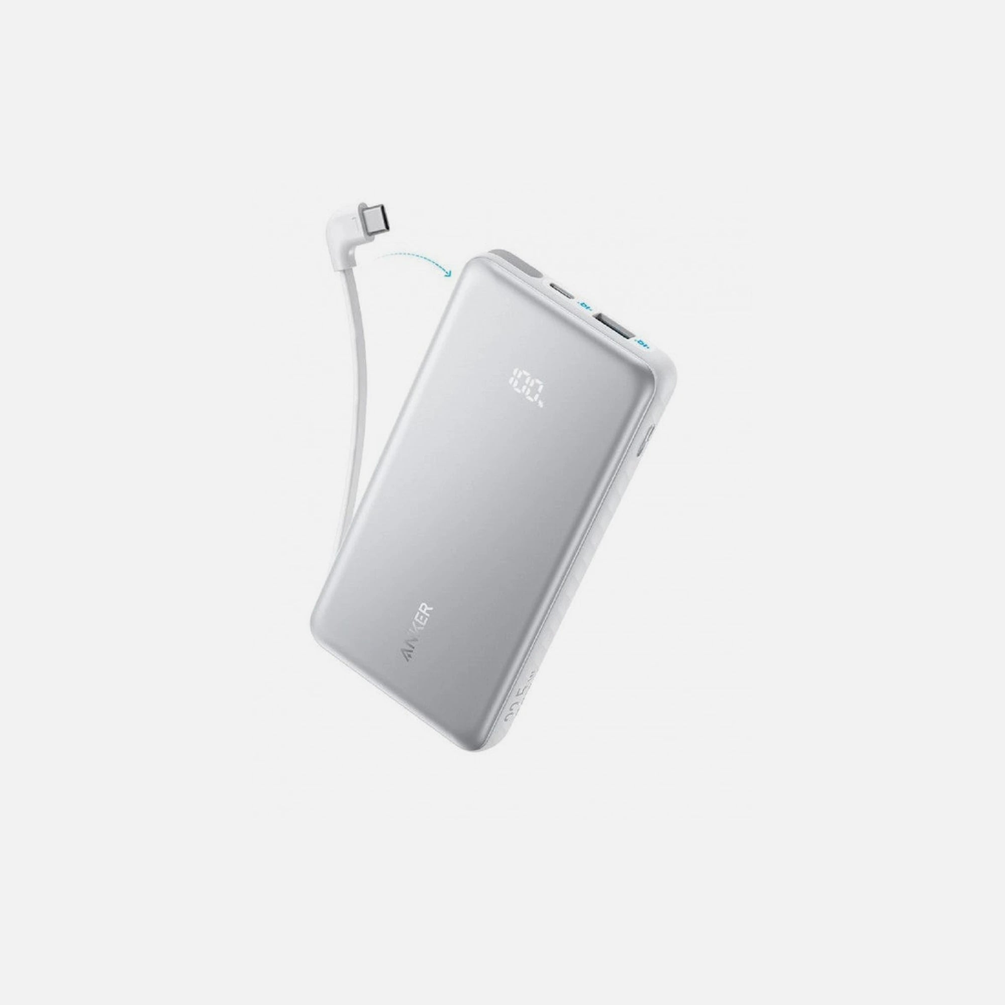 Anker Zolo Power Bank 10000mAh 22.5W with USB-A, USB-C & Built-in USB-C Cable – White