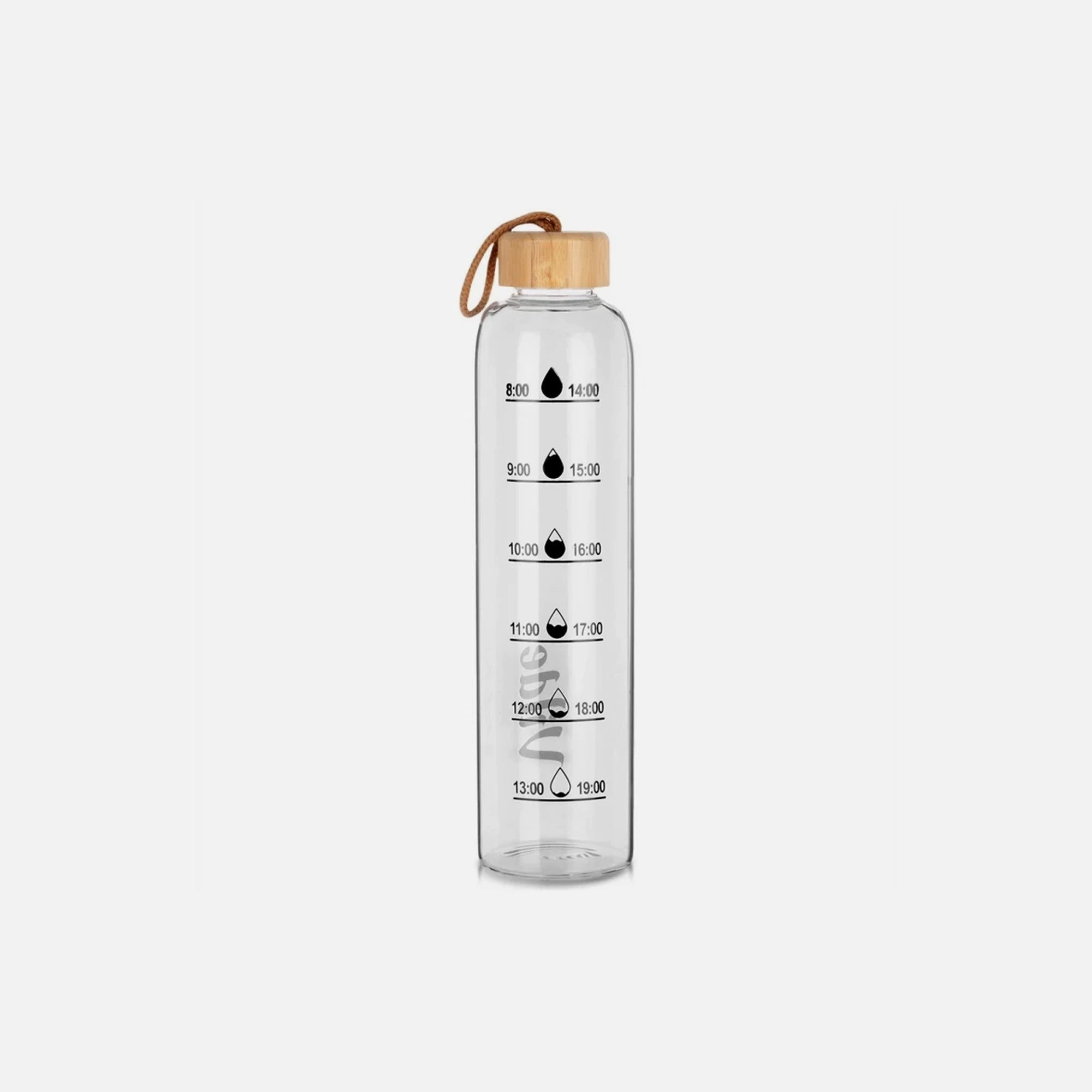 Vilde Glass Water Bottle 1L with Time Marker, Bamboo Lid & Airtight Seal