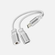Swissten USB-C to 3.5mm Female + USB-C Female Audio Splitter Cable 25cm Braided