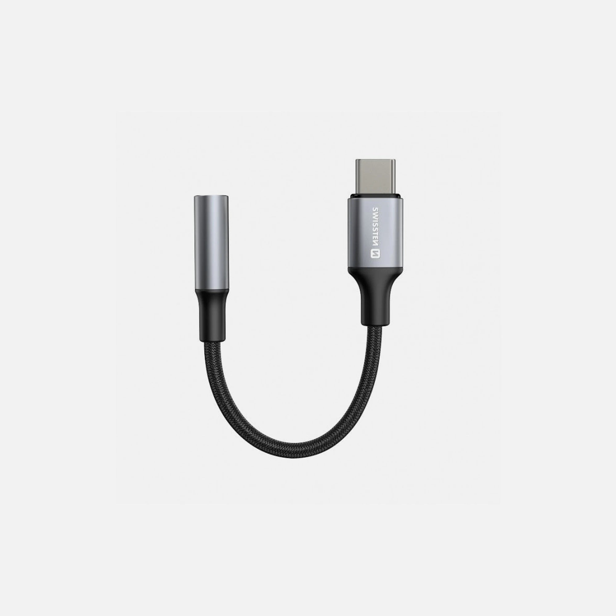 Swissten 3.5mm AUX Female to USB-C Male Audio Adapter 15cm Nylon Braided – Black