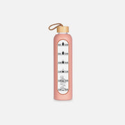 Vilde Glass Water Bottle 1L with Time Markings, Airtight Bamboo Lid & Silicone Sleeve – Pink