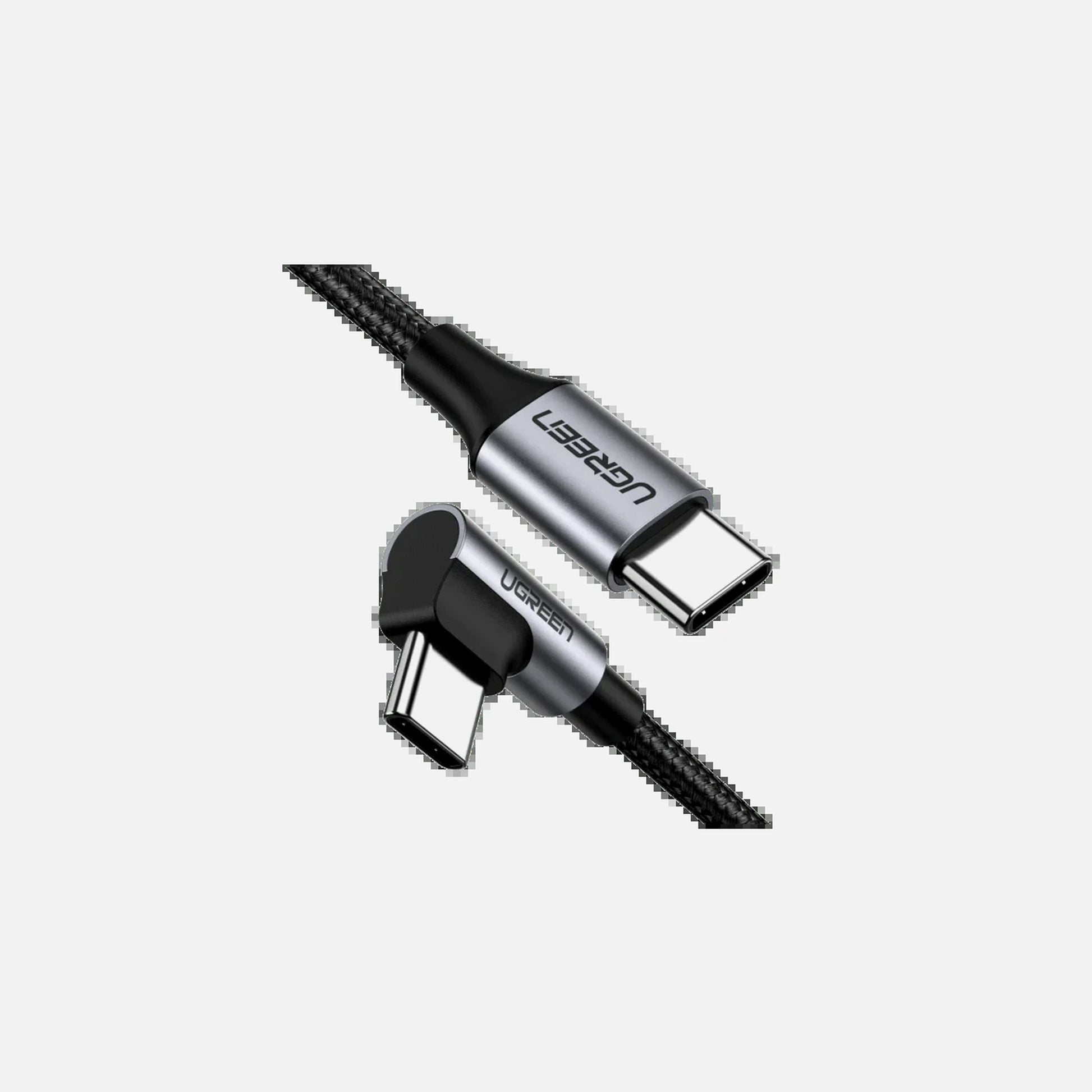 Ugreen 90° USB-C to USB-C Cable 2m – L-Shaped, 60W, 480Mbps, Nylon Braided, Black