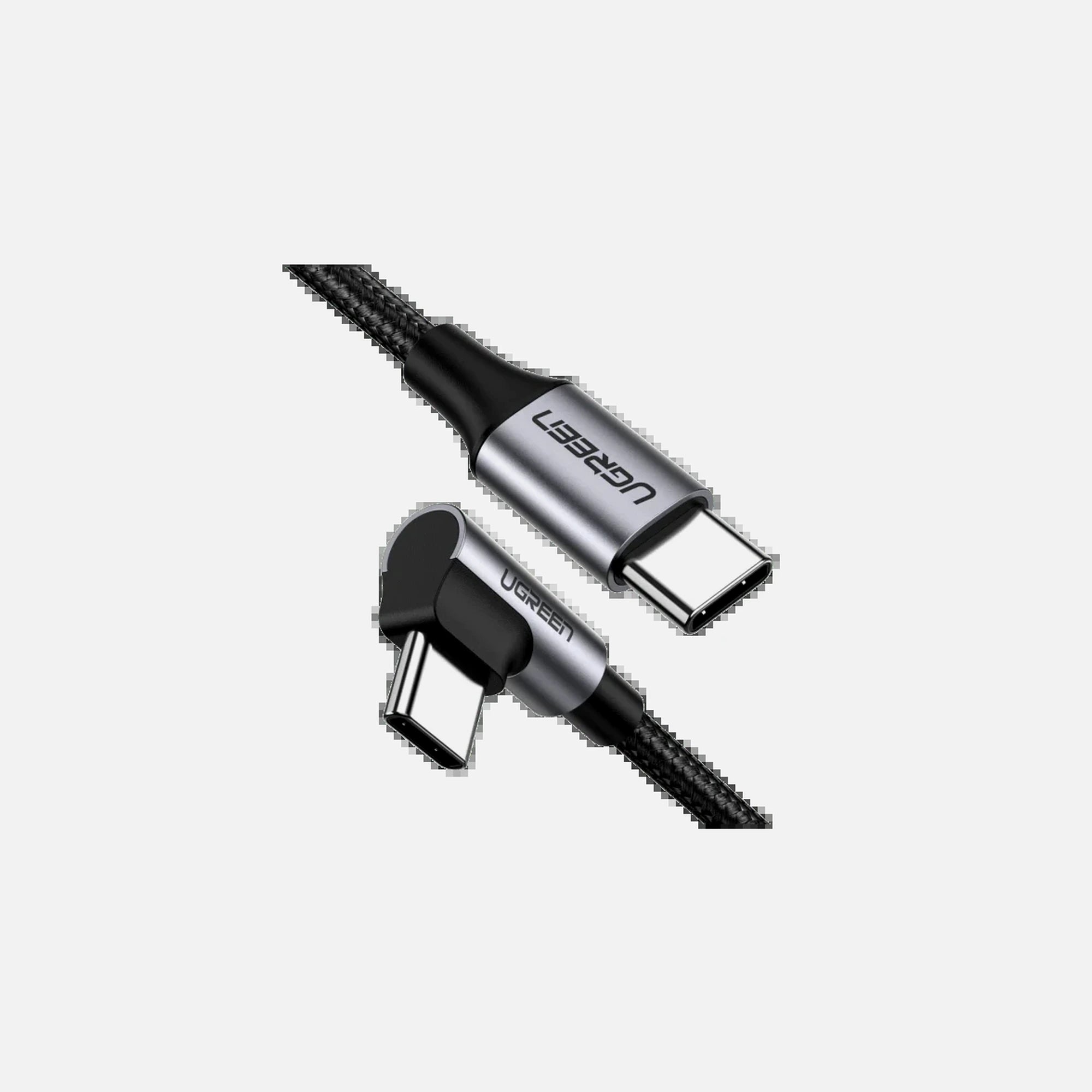Ugreen 90° USB-C to USB-C Cable 2m – L-Shaped, 60W, 480Mbps, Nylon Braided, Black