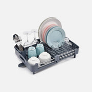 AJ Extendable Dish Rack 32-49 x 34 x 11 cm – Sink Drying Rack with Cutlery Holder, Dark Grey